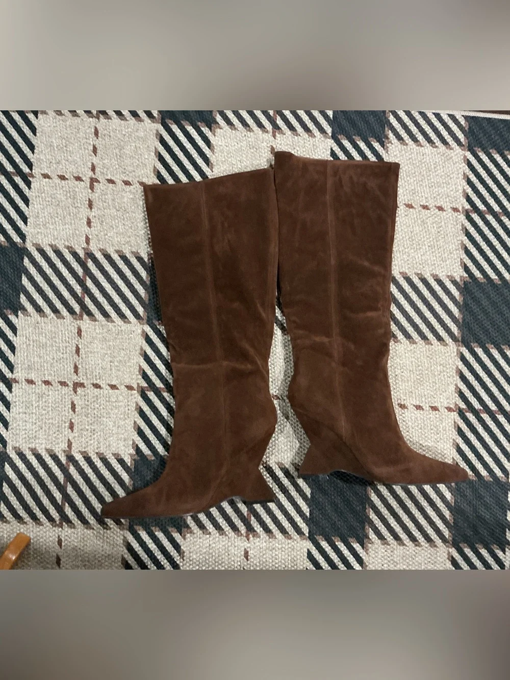 Brown Knee-High Wedge Boots - Women's